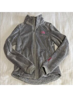 Gray North Face Fleece Jacket with Pink Logo